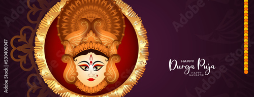 Durga Puja and Happy navratri goddess worship festival cultural greeting banner
