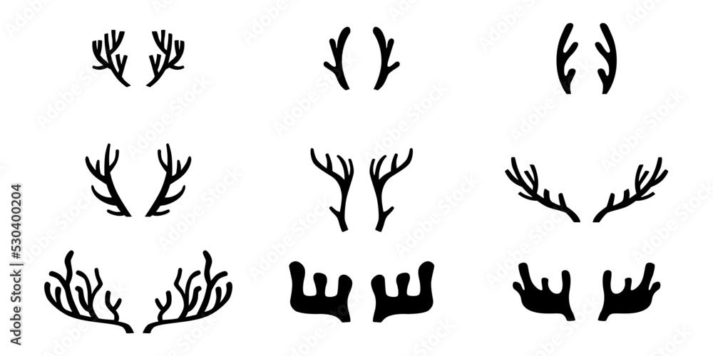 Antlers silhouette set for photo prop box. Vector stock illustration isolated on white background for logo. Antlers silhouette set for photo prop box. Vector stock illustration isolated on white background for logo.
