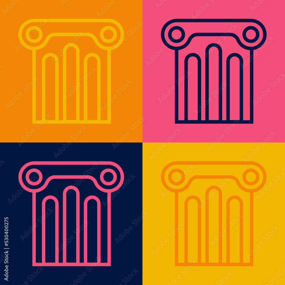 Pop art line Ancient column icon isolated on color background. Vector Pop art line Ancient column icon isolated on color background. Vector