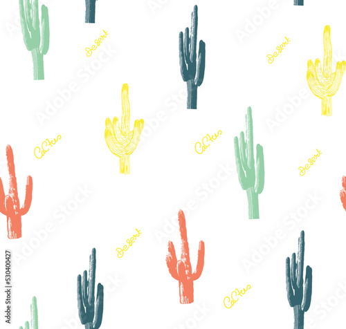 Desert vibes cactus pattern in vector, Seamless pattern vector summer cactus on desert, summer tropical pattern background with cactuses, succulents. Perfect for wallpapers, 