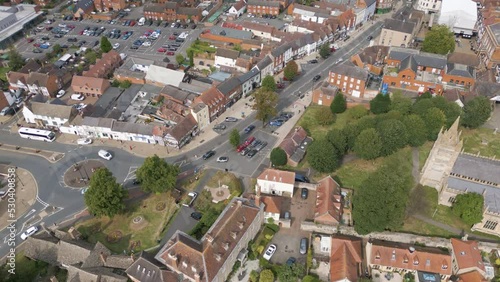 Aerial view along Evesham main street, Worcestershire, England photo