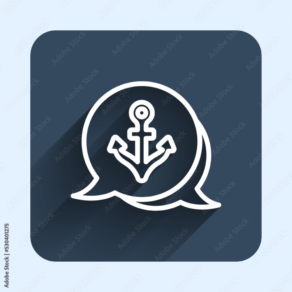 White line Anchor icon isolated with long shadow background. Blue square button. Vector White line Anchor icon isolated with long shadow background. Blue square button. Vector