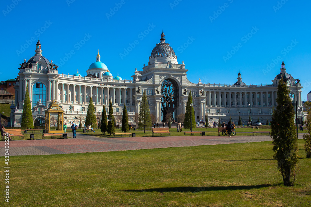 Palace of Agriculture closeup in may 2022.Kazan, Tatarstan