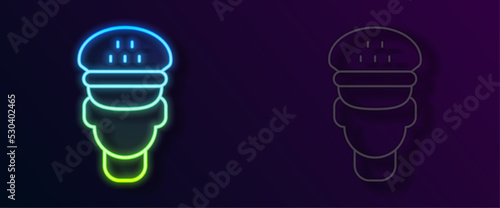 Glowing neon line Taxi driver icon isolated on black background. Vector