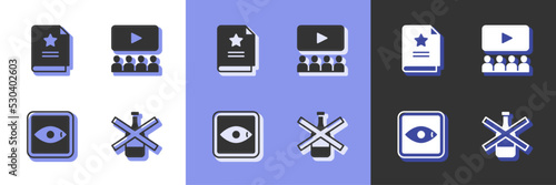 Set No alcohol, Scenario, Rating movie and Cinema auditorium with screen icon. Vector