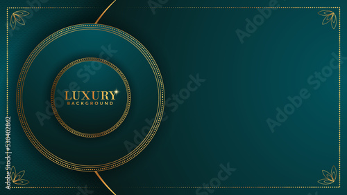 Abstract green luxury background with golden line, paper cut style 3d. vector illustration.