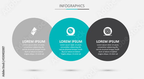 Set Billiard pool snooker ball, Flippers for swimming and Car wheel. Business infographic template. Vector