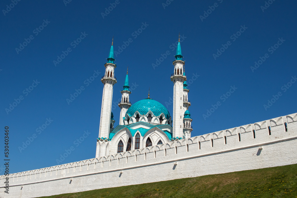 The Kazan Kremlin and Kul Sharif closeup. Kazan, Tatarstan in may 2022.