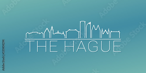 The Hague, Netherlands Skyline Linear Design. Flat City Illustration Minimal Clip Art. Background Gradient Travel Vector Icon.