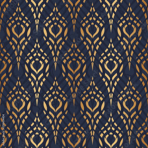 Marble seamless pattern. Reflected geo background. Gold geometric design for prints. Reflecting geometry patern. Elegant golden printing. Repeat blue printed. Abstract lattice. Vector illustration