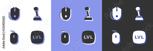 Set Level game, Computer mouse, and Gear shifter icon. Vector photo