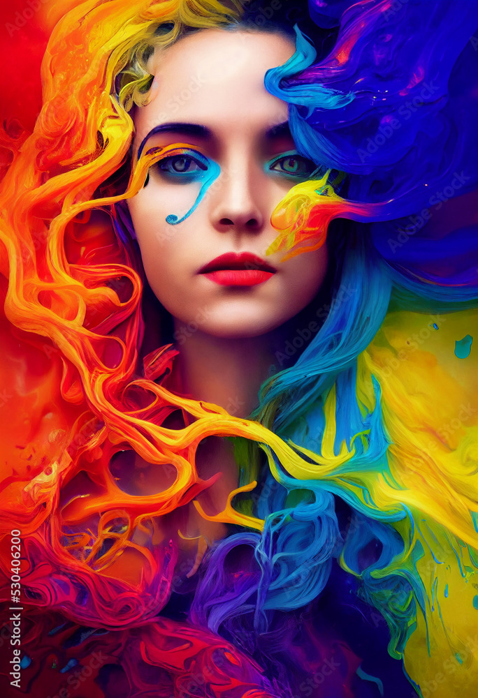 3d computer graphics AI generated art of a woman and paint splashes 3d computer graphics AI generated art of a woman and paint splashes