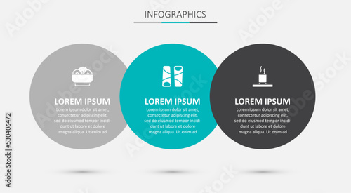 Set Guotie, Chow mein on plate and Cup of tea. Business infographic template. Vector