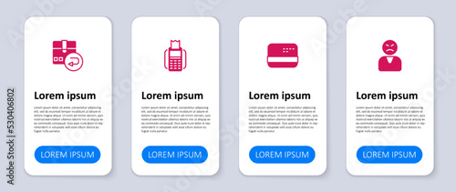 Set Angry customer, Credit card, POS terminal and Return cardboard box. Business infographic template. Vector