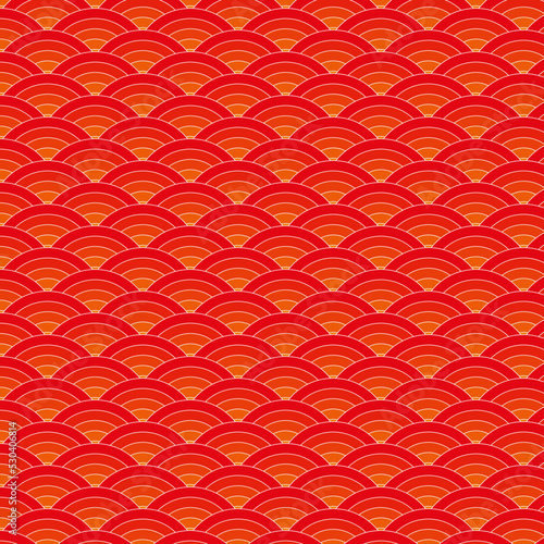 Japanese red and orange waves seamless pattern vector illustration