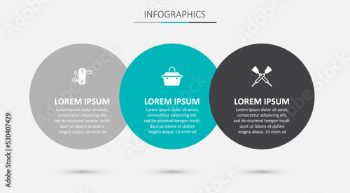 Set Case or box for fishing equipment, Swiss army knife and Crossed oars paddles boat. Business infographic template. Vector