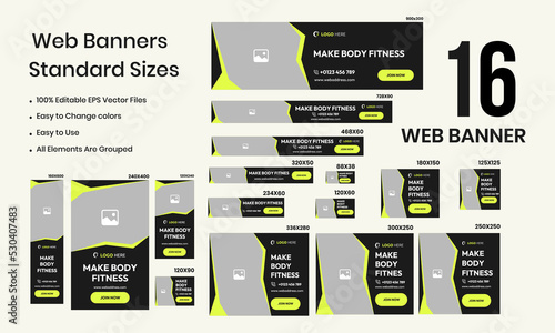 Body Fitness gym social media post banner template. Vector editable sports yoga digital marketing web banner design. Modern promotional mockup web banner design.