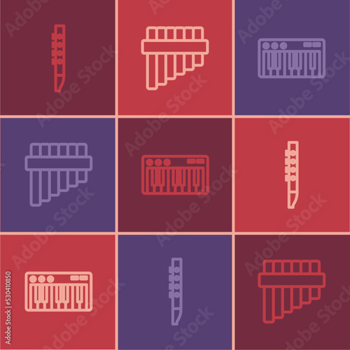 Set line Flute, Music synthesizer and Pan flute icon. Vector