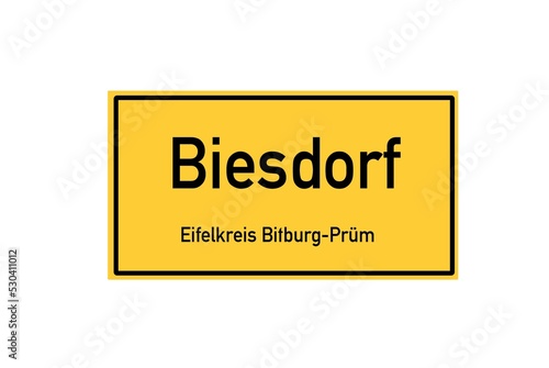 Isolated German city limit sign of Biesdorf located in Rheinland-Pfalz photo