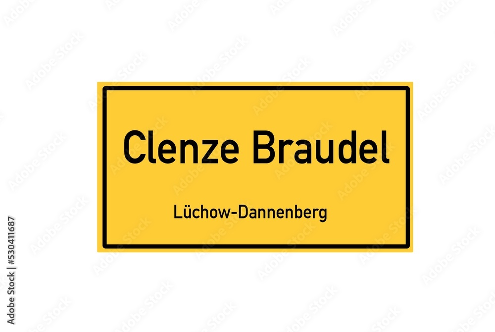 Isolated German city limit sign of Clenze Braudel located in Niedersachsen Isolated German city limit sign of Clenze Braudel located in Niedersachsen