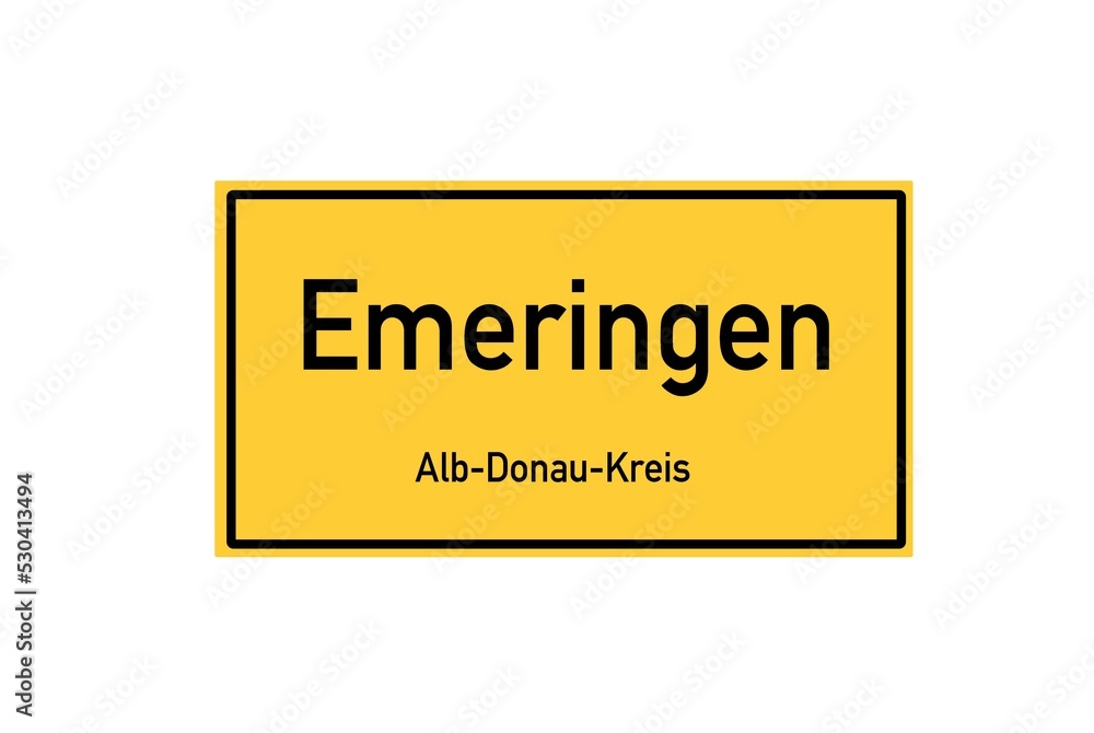Isolated German city limit sign of Emeringen located in Baden-W�rttemberg Isolated German city limit sign of Emeringen located in Baden-W�rttemberg