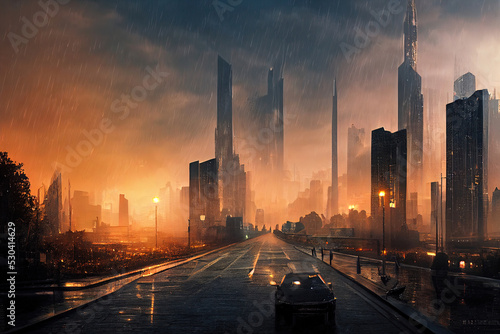 Red city, dystopia photo