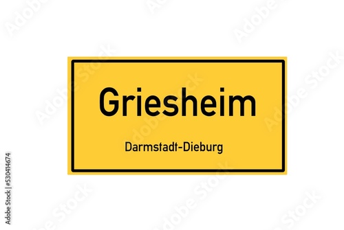 Isolated German city limit sign of Griesheim located in Hessen photo