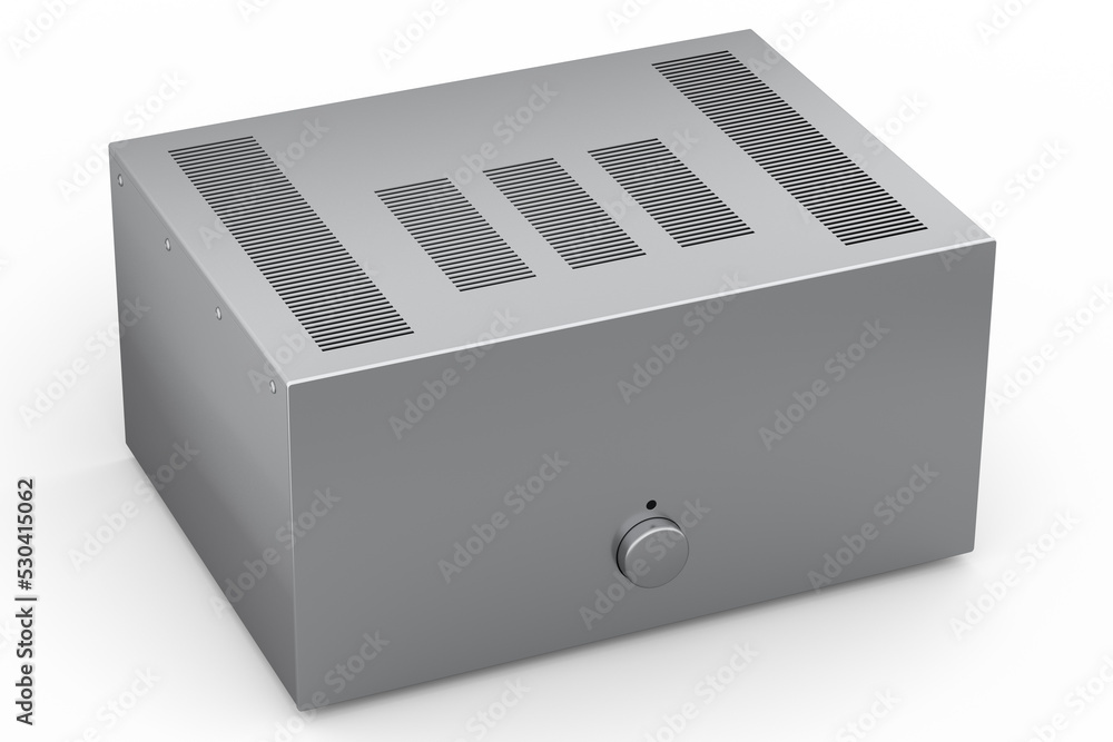 HiFi system with turntable and amplifier for home theater on white background. HiFi system with turntable and amplifier for home theater on white background.