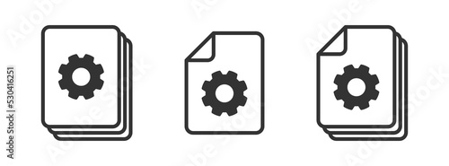 Document icon with cog symbol. Gear on a paper. Vector illustration.