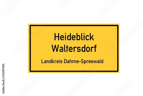 Isolated German city limit sign of Heideblick Waltersdorf located in Brandenburg photo