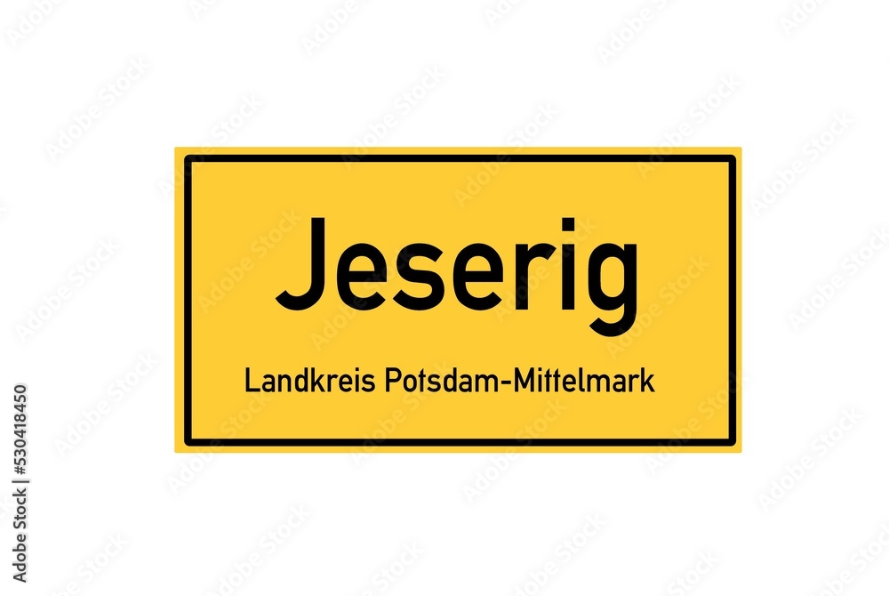 Isolated German city limit sign of Jeserig located in Brandenburg
