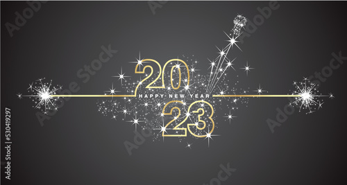 Fotografija Happy New Year 2023 eve line design loading sparkle firework champagne open gold