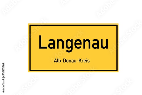 Isolated German city limit sign of Langenau located in Baden-Württemberg photo