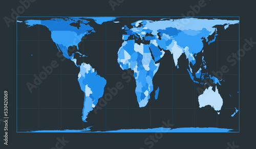 World map. Cylindrical equal-area projection. Futuristic world illustration for your infographic. Nice blue colors palette. Amazing vector illustration.
