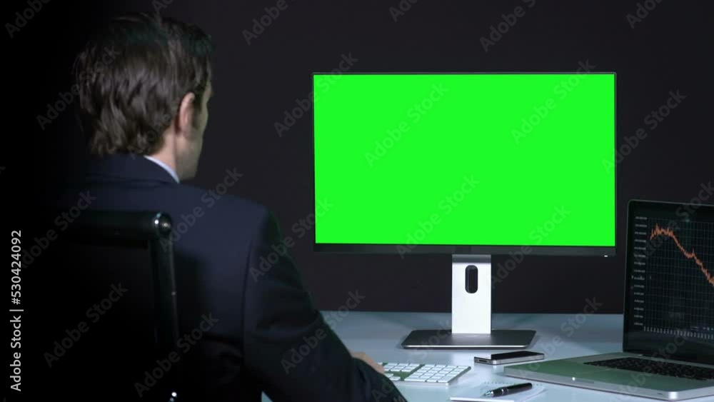 Male Working With Green Screen Male Working With Green Screen