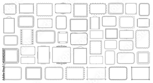 Big set of transparent hand drawn doodle frames, horizontal, vertical and square frames
