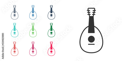 Black Traditional musical instrument mandolin icon isolated on white background. Set icons colorful. Vector