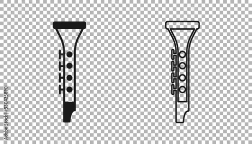 Black Clarinet icon isolated on transparent background. Musical instrument. Vector