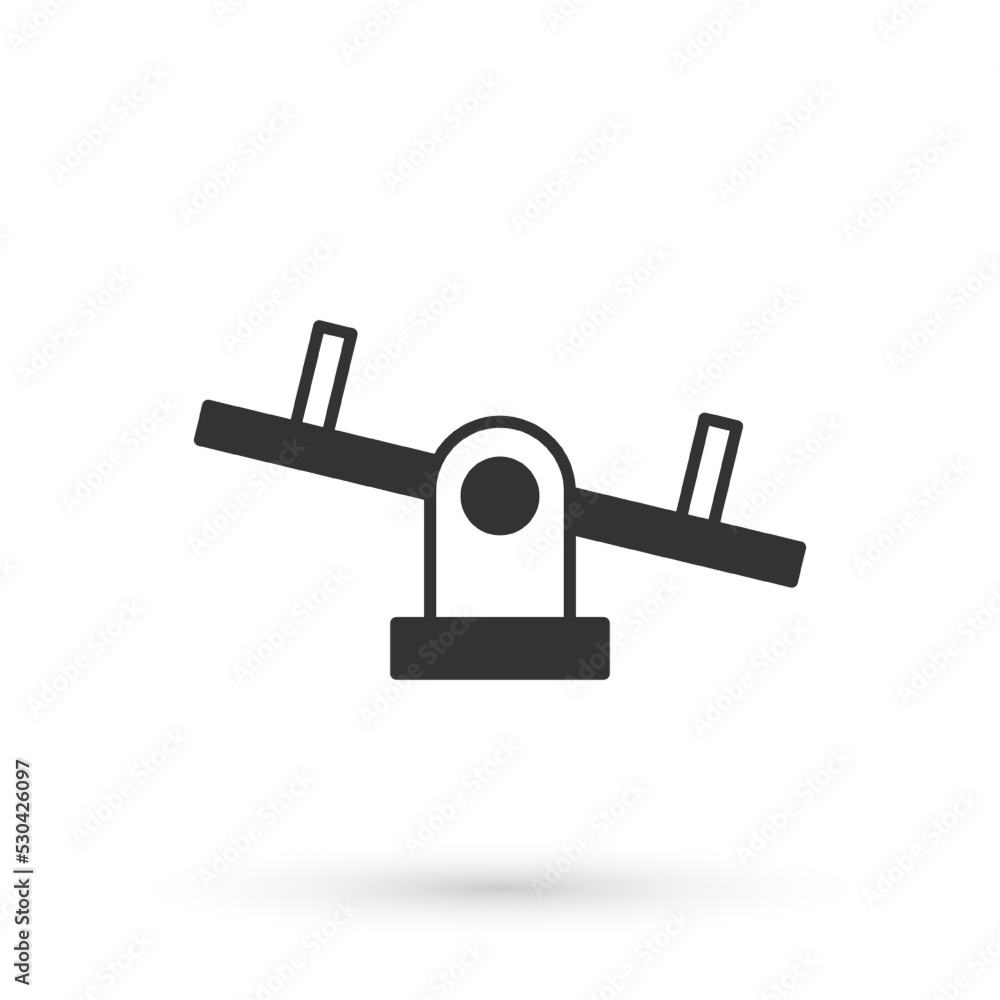 Grey Seesaw icon isolated on white background. Teeter equal board. Playground symbol. Vector Grey Seesaw icon isolated on white background. Teeter equal board. Playground symbol. Vector