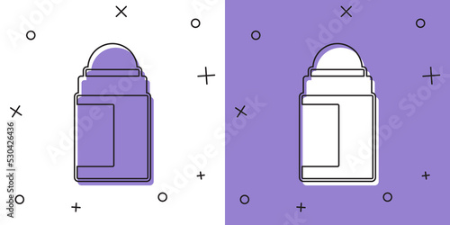 Set Antiperspirant deodorant roll icon isolated on white and purple background. Cosmetic for body hygiene. Vector