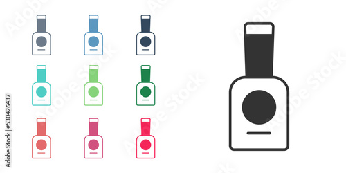 Black Bottle of nail polish icon isolated on white background. Set icons colorful. Vector