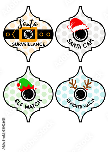 Set of Christmas arabesques, Santa cam svg, Reindeer Elf watch, Deer antlers clipart. Bundle