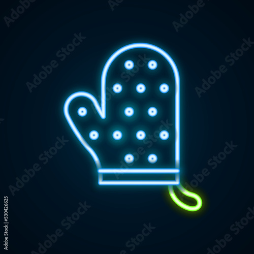 Glowing neon line Oven glove icon isolated on black background. Kitchen potholder sign. Cooking glove. Colorful outline concept. Vector
