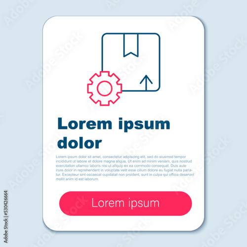 Line Gear wheel with package box icon isolated on grey background. Box, package, parcel sign. Delivery and packaging. Colorful outline concept. Vector