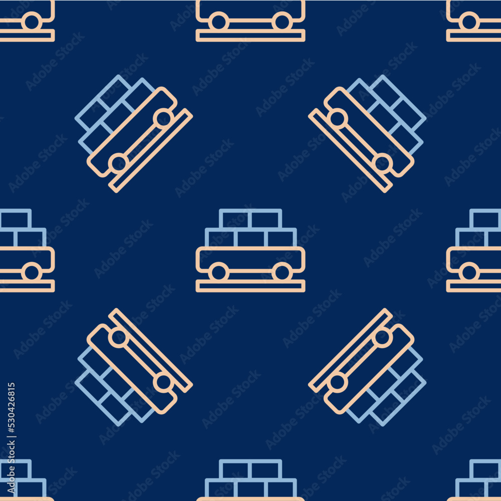 Line Cargo train wagon icon isolated seamless pattern on blue background. Full freight car. Railroad transportation. Vector Line Cargo train wagon icon isolated seamless pattern on blue background. Full freight car. Railroad transportation. Vector