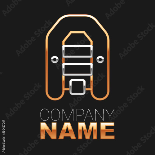 Line Inflatable boat with outboard motor icon isolated on black background. Colorful outline concept. Vector
