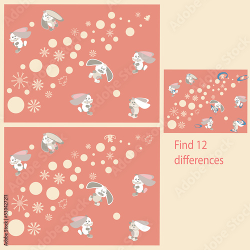 in a Fun New Year s rebus rabbits under the Christmas tree for children up to 8 years old, find 12 differences