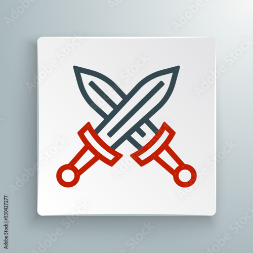 Line Crossed medieval sword icon isolated on white background. Medieval weapon. Colorful outline concept. Vector