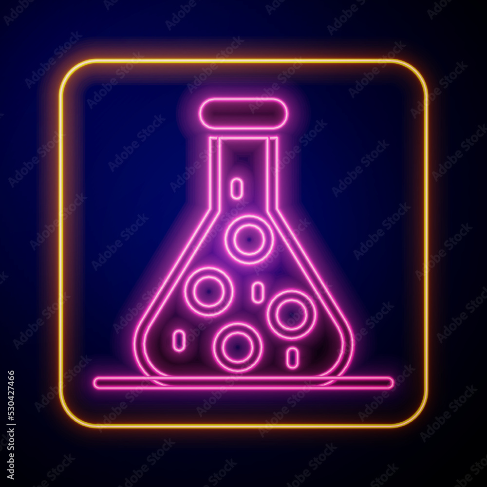 Glowing neon Test tube and flask chemical laboratory test icon isolated on black background. Laboratory glassware sign. Vector Glowing neon Test tube and flask chemical laboratory test icon isolated on black background. Laboratory glassware sign. Vector