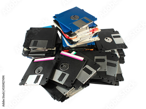 Pile of floppy discs  isolated  photo